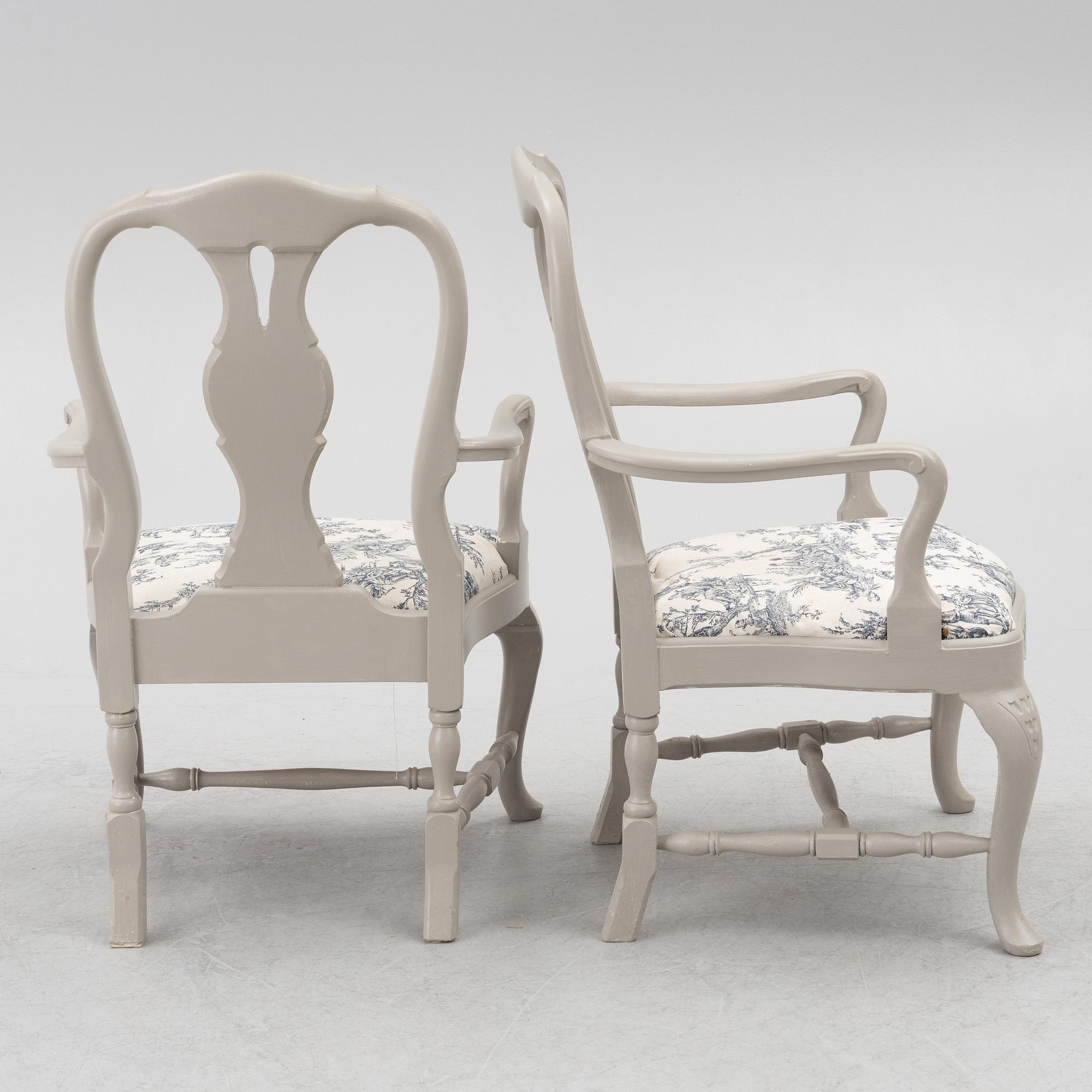 Dining table, 2 armchairs, 6 chairs, Rococo style, 20th century.