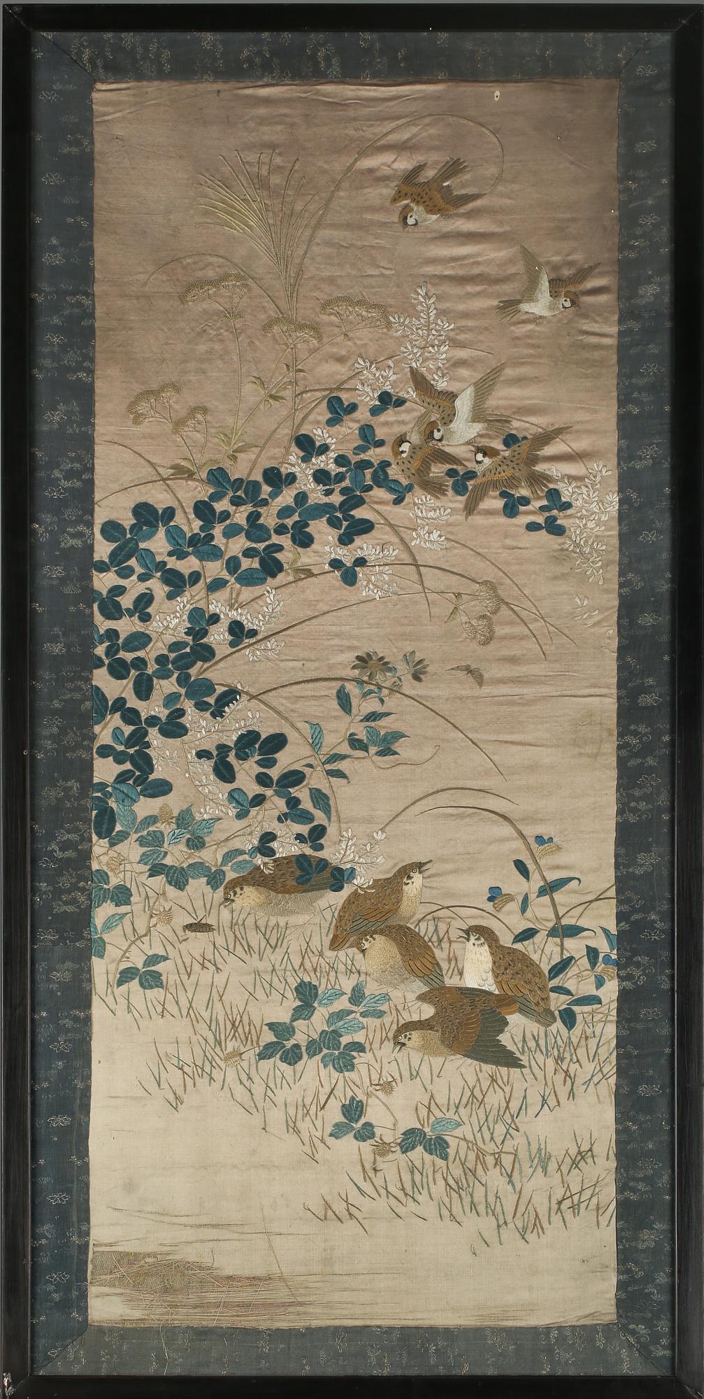 SIDENBRODERI, orientaliskt, tidigt 1900-tal.