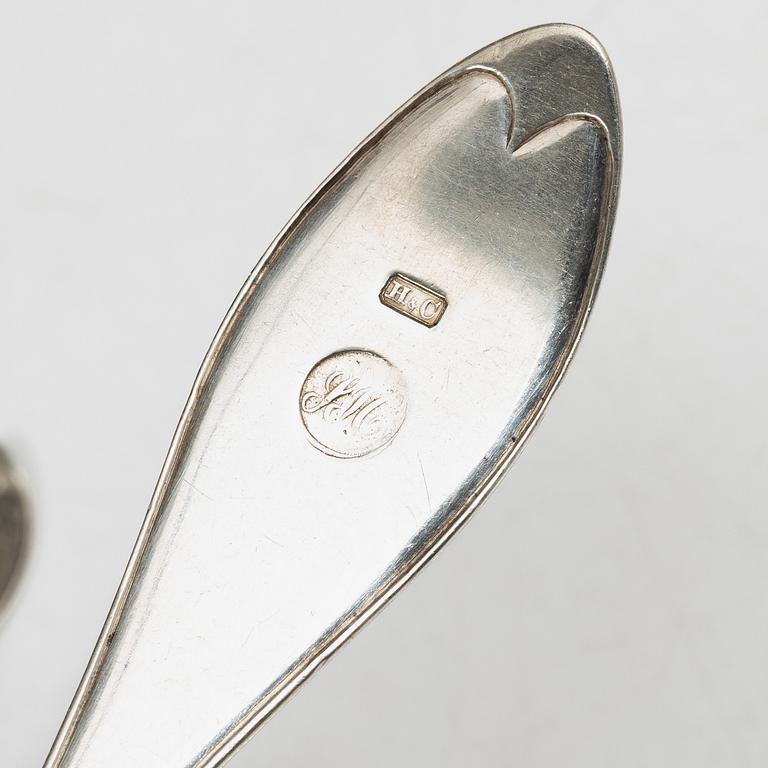 Bengt Törnberg, forks, 12 pcs, and Stephan Westerstråhle and Niklas Ramberg, spoons, a pair, early 19th century.