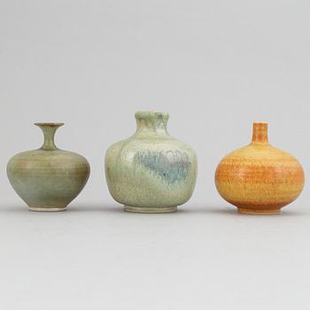 A set five stoneware vases and two bowls, including Tomas Anagrius and Atte Holm, Höganäs.