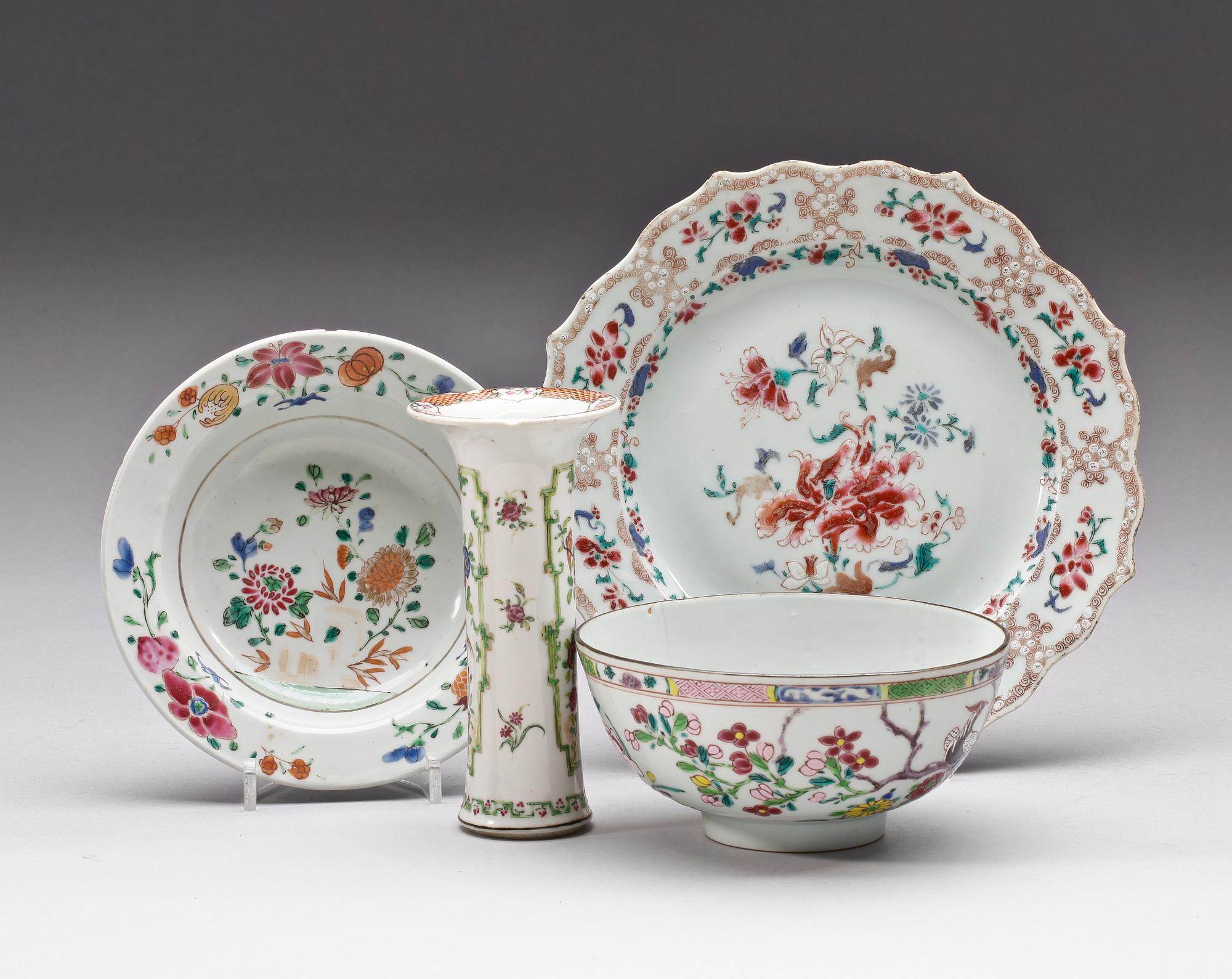 PARTI PORSLIN, 4 delar, famille rose, Qianlong, Kina 1700-tal.