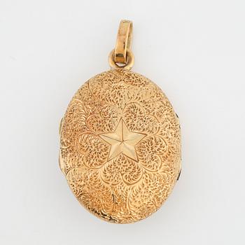 18K gold, enamel, rose-cut diamond pendant, with hair work.