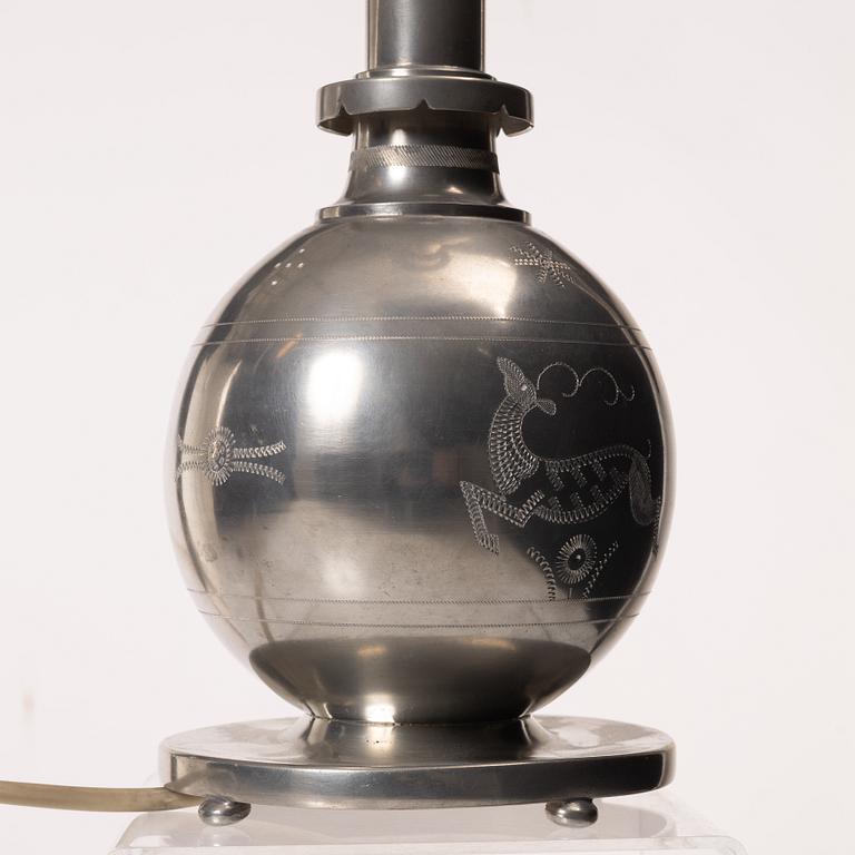 A Swedish Grace pewter table lamp, 1920's.
