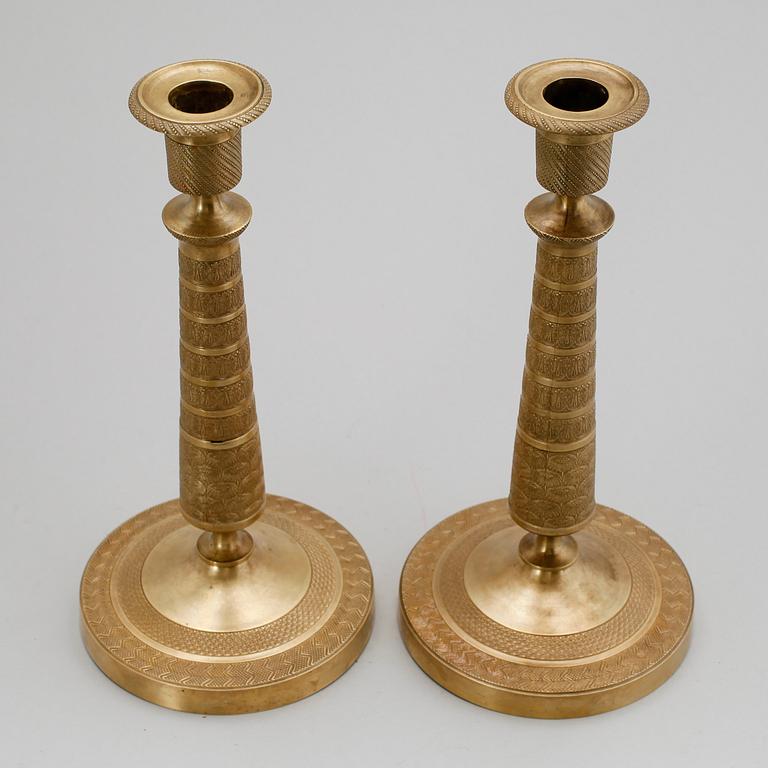 LJUSSTAKAR, 1 par, brons, empire, tidigt 1800-tal.