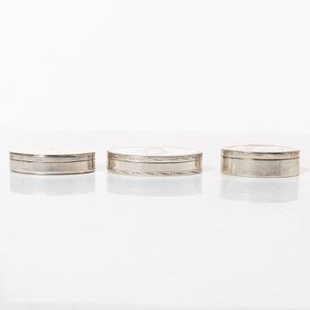 Five Swedish silver boxes, 18th-19th Century.