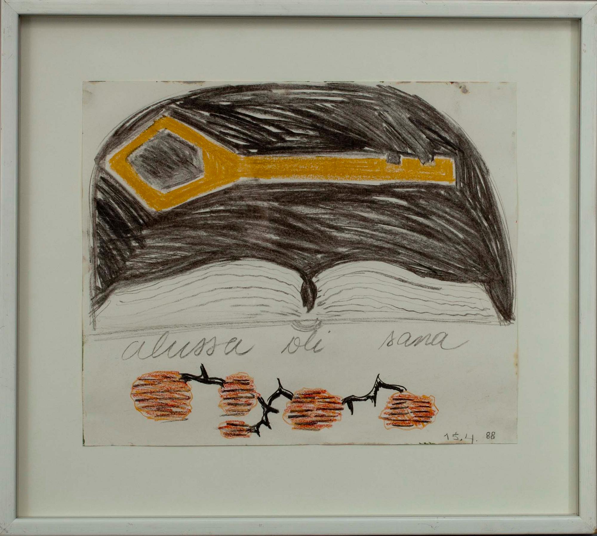 HANNU VÄISÄNEN, TECKNING, blandteknik på papper, dat. 15.4.88.