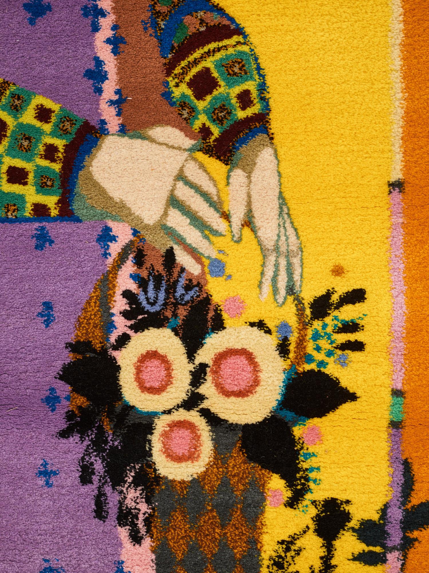 Björn Wiinblad, A WALL HANGING/A CARPET, "Tucano", "Spring Lady", hand knotted, ca 282 x 106 cm, signed Bjørn Wiinblad.