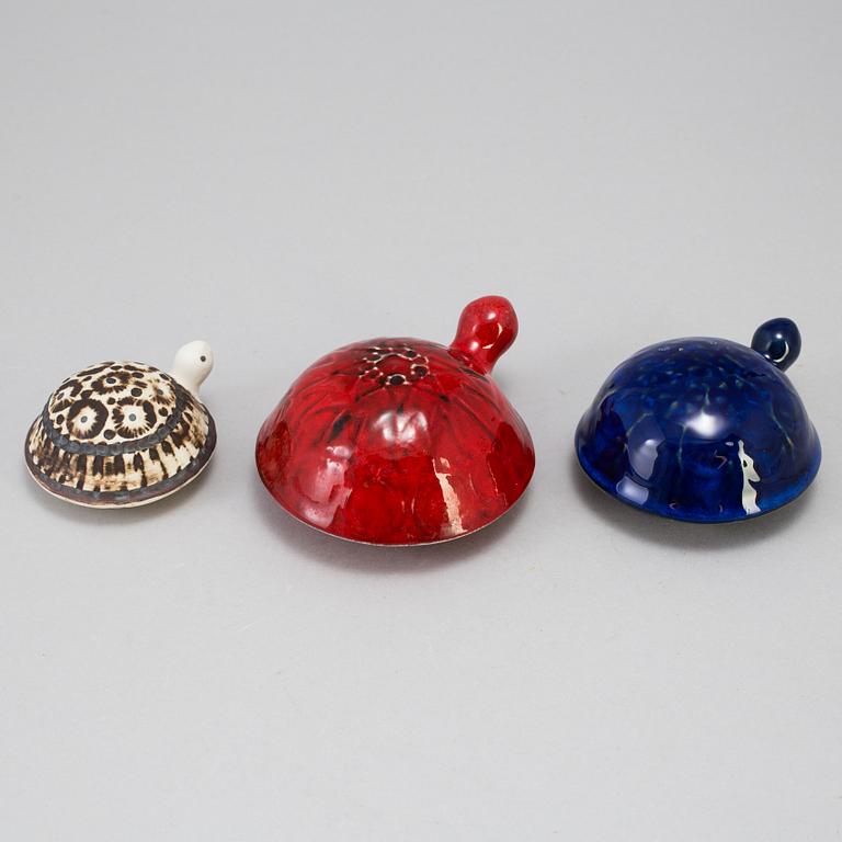 3 stoneware turtles by Lisa Larson for Gustavsberg, produced 1963-1979.