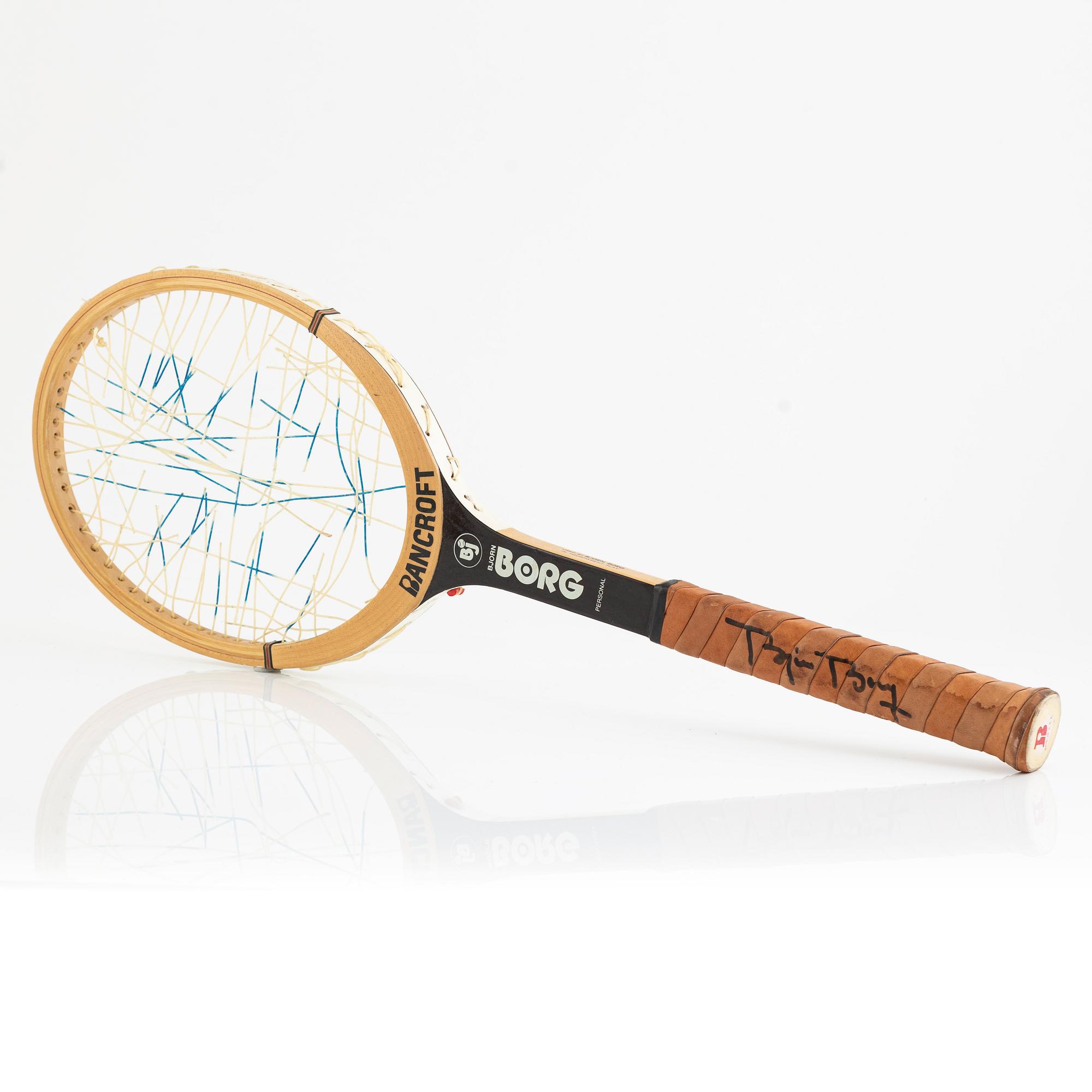 Tennisracket, Bancroft. Speciellt framtaget träracket. Signerad Björn Borg.