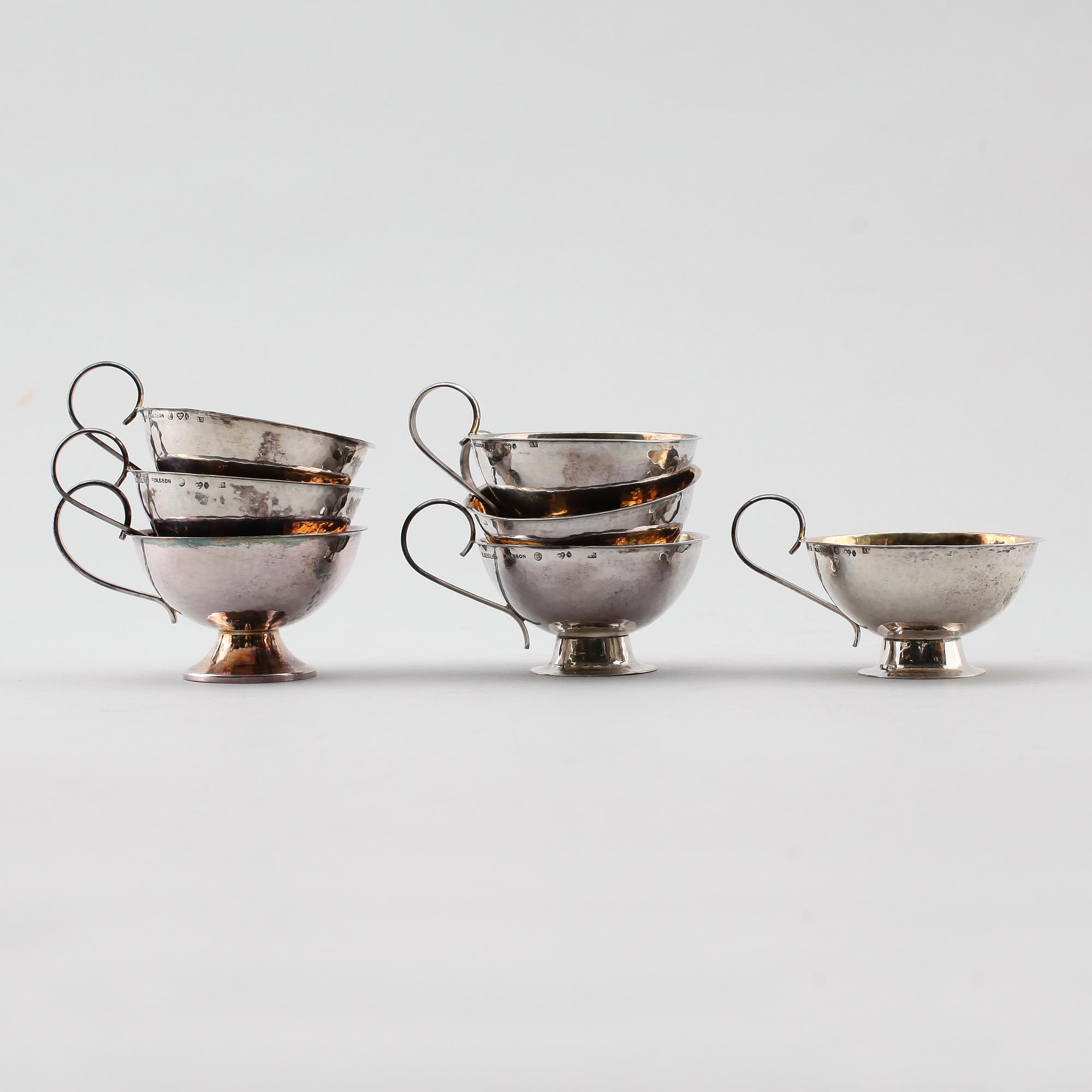 PUNCHMUGGAR, 7 st (6+1), silver, 1950-tal. Vikt ca 226 g.