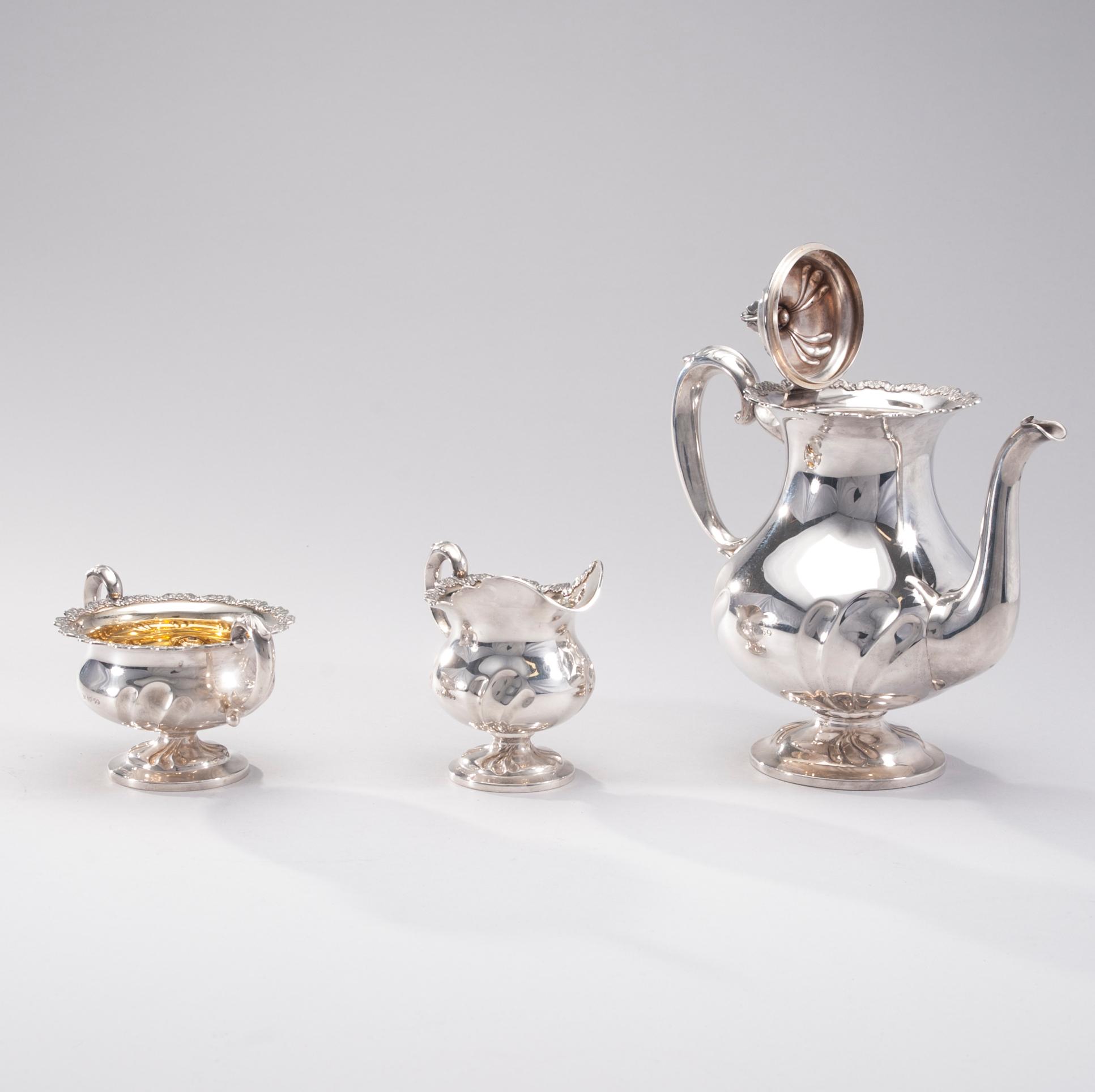 KAFFESERVIS, 3 delar, silver, Kultateollisuus, Åbo 1958-1959. Vikt ca 865 g.
