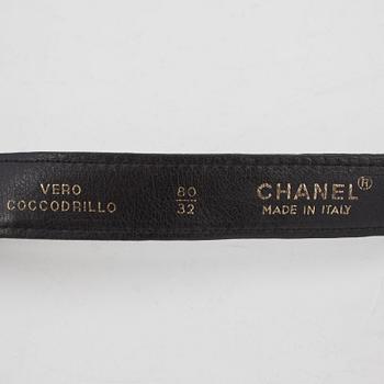 CHANEL, a black crocodile belt. Size 80/32.