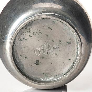 Josef Frank, a four pieces pewter tea service and a tray, model "A2330", Svenskt Tenn, Stockholm 1946 (tray 1929).