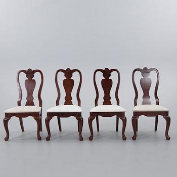 A SET OF 7 ROKOKO-STYLE DINING CHAIRS AND A TABLE, 20th century.
