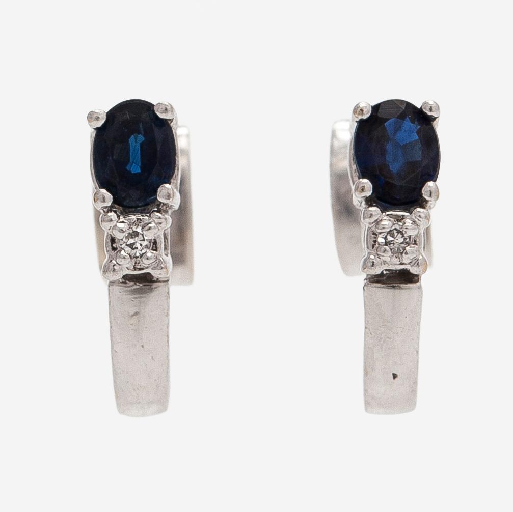 Earrings, faceted sapphires, small diamonds, 14K white gold.