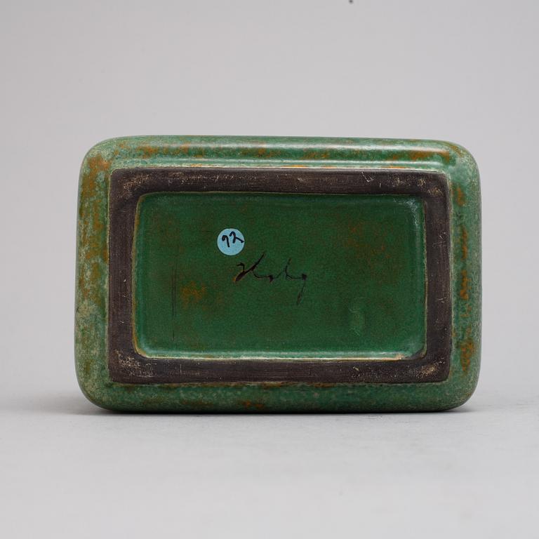 Hans Hedberg, a glazed ceramic lidded box, Biot, France, signed Hbg.