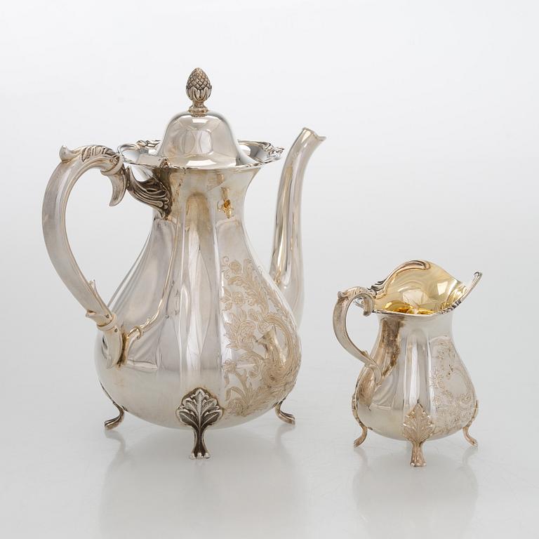 Kaffeservis 3 delar samt sockertång, silver, Kultakeskus Tavastehus 1961-62.