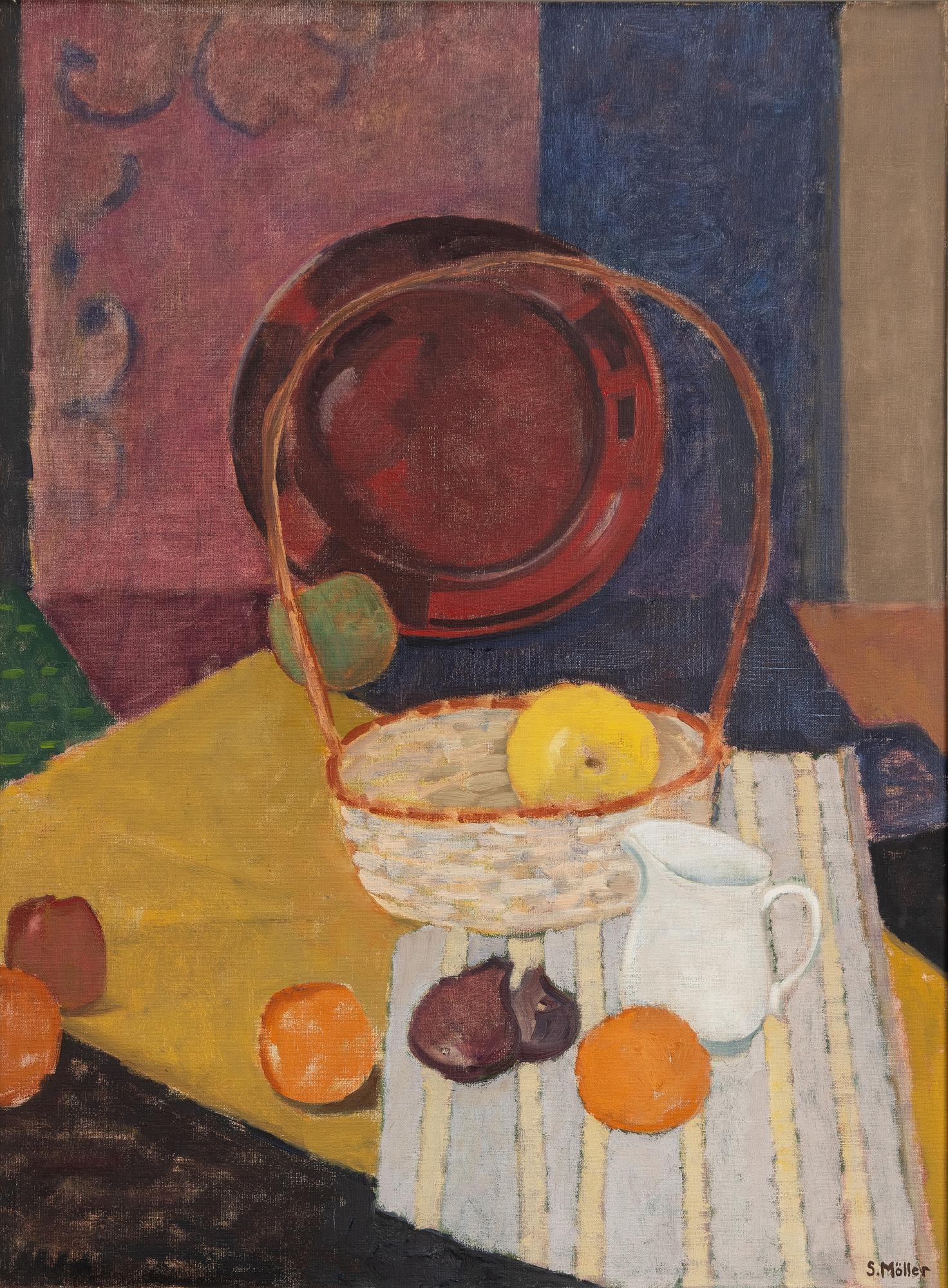 Sigurd Möller, "Fruktkorg och röd glastallrik".