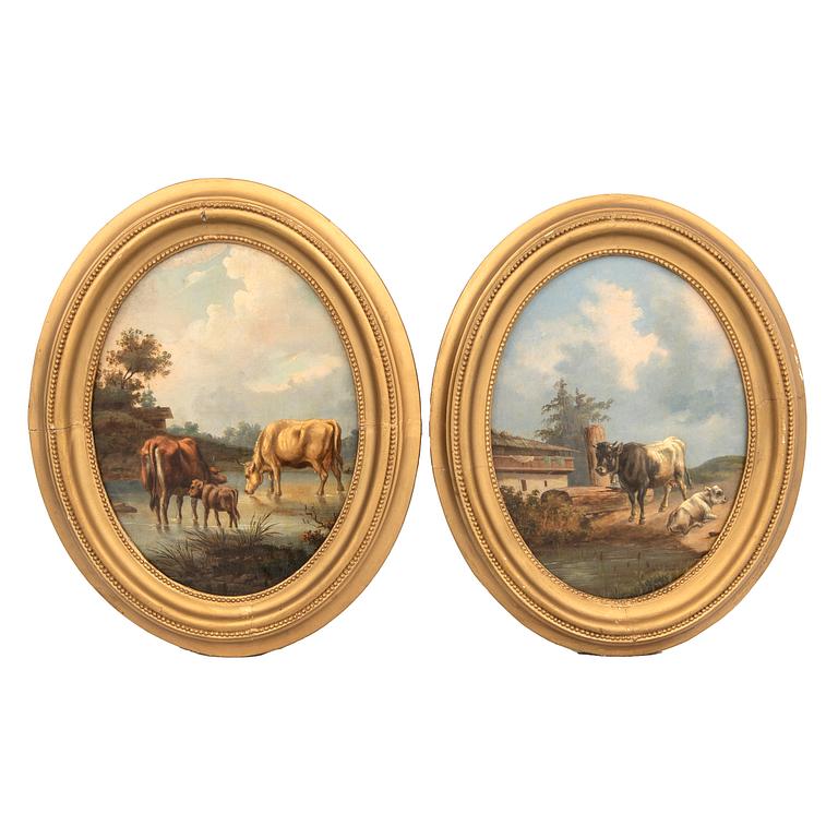 Unknown artist, 19th century, a pair of resting cows.