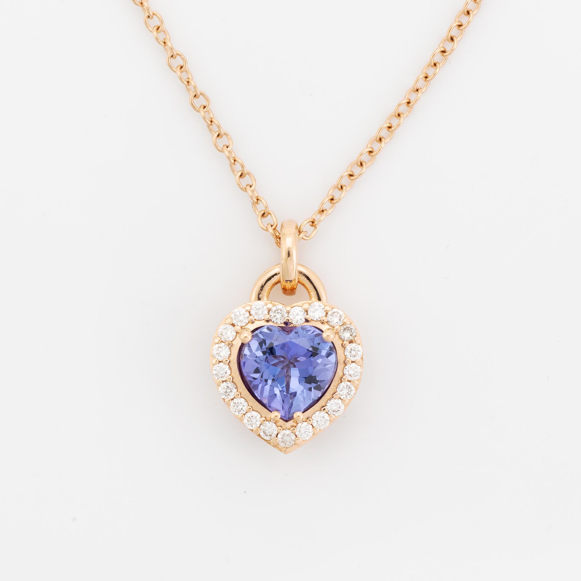 Collier med hjärtformad tanzanit och briljantslipade diamanter.
