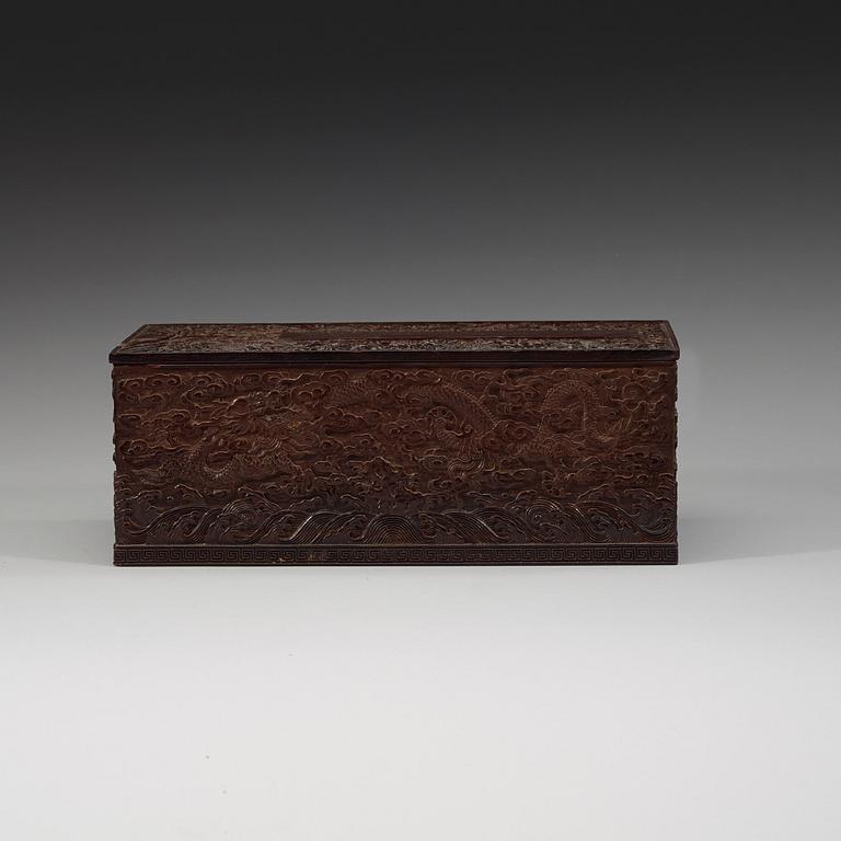 A presumably Zitan wood rectangular box with cover. Qing dynasty (1644-1912).