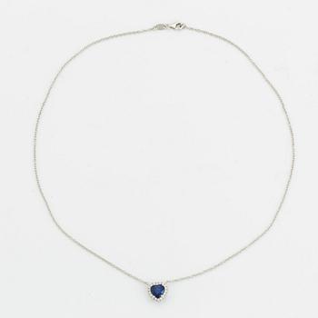 Heart shaped sapphire and brilliant cut diamond necklace, with report.