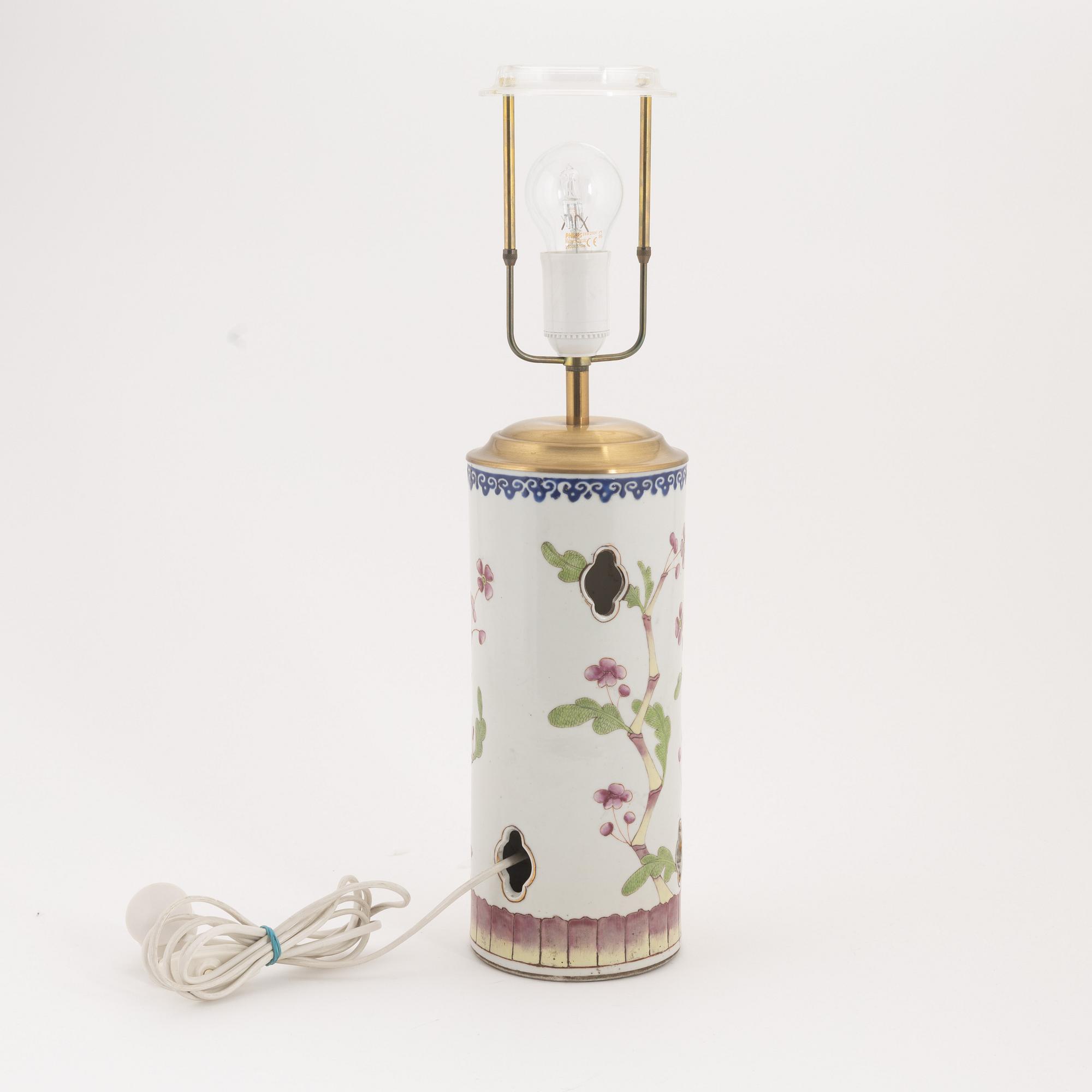 A Chinese porcelain hat stand converted into a table lamp, first half of the 20th Century.