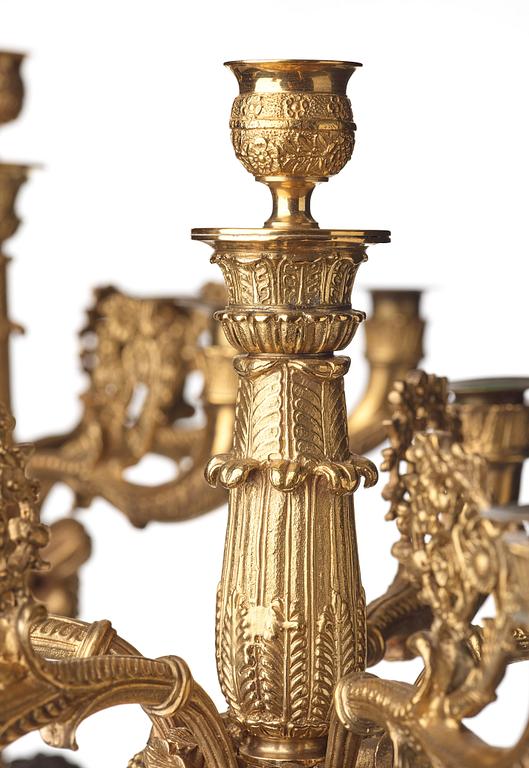 A pair of Empire-style six-light candelabra, circa 1900.