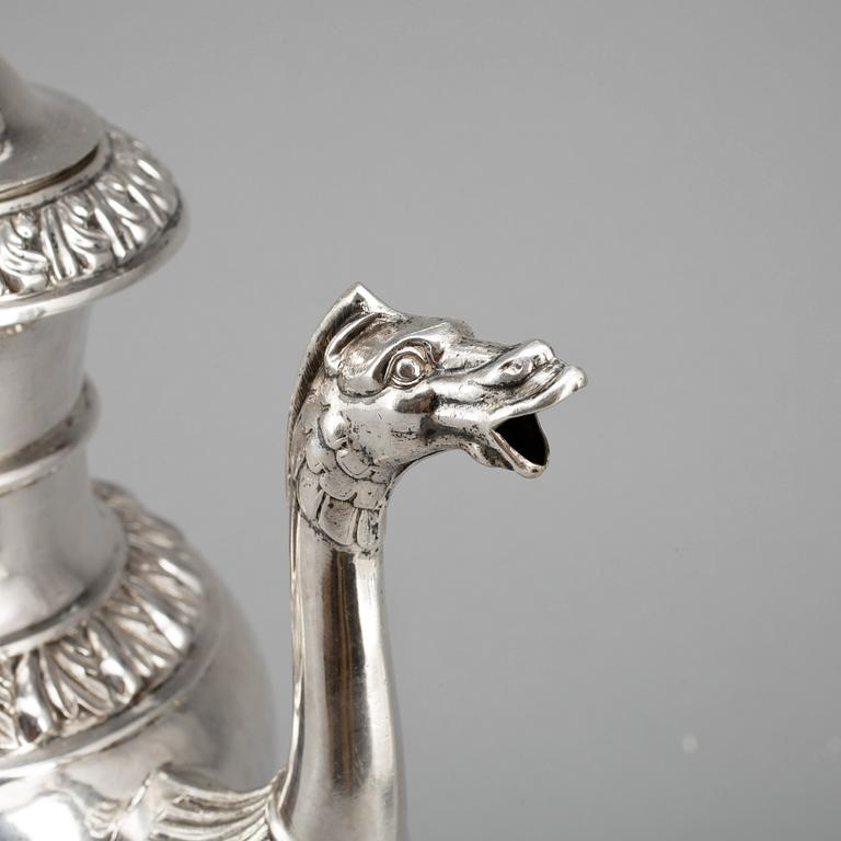 KAFFEKANNA, silver, Anders Lundqvist, Stockholm 1843. Vikt ca 768 gram.
