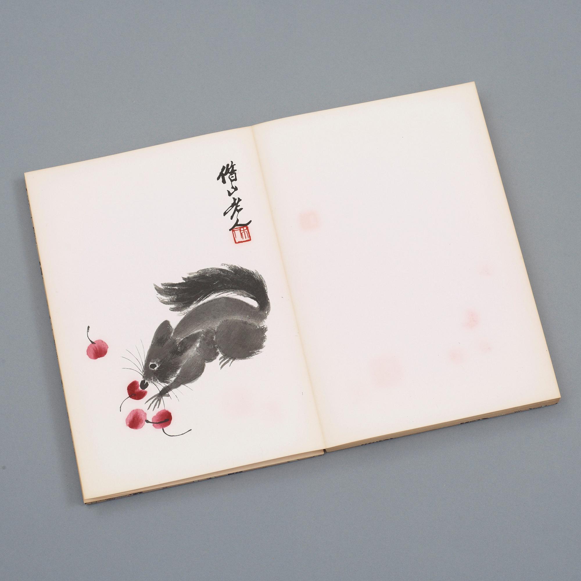 BOK med TRÄSNITT, "Qi Baishi hua ji", utgiven av Rong Bao Zhai xin ji, 1952, illustrerad med 22 färgträsnitt.