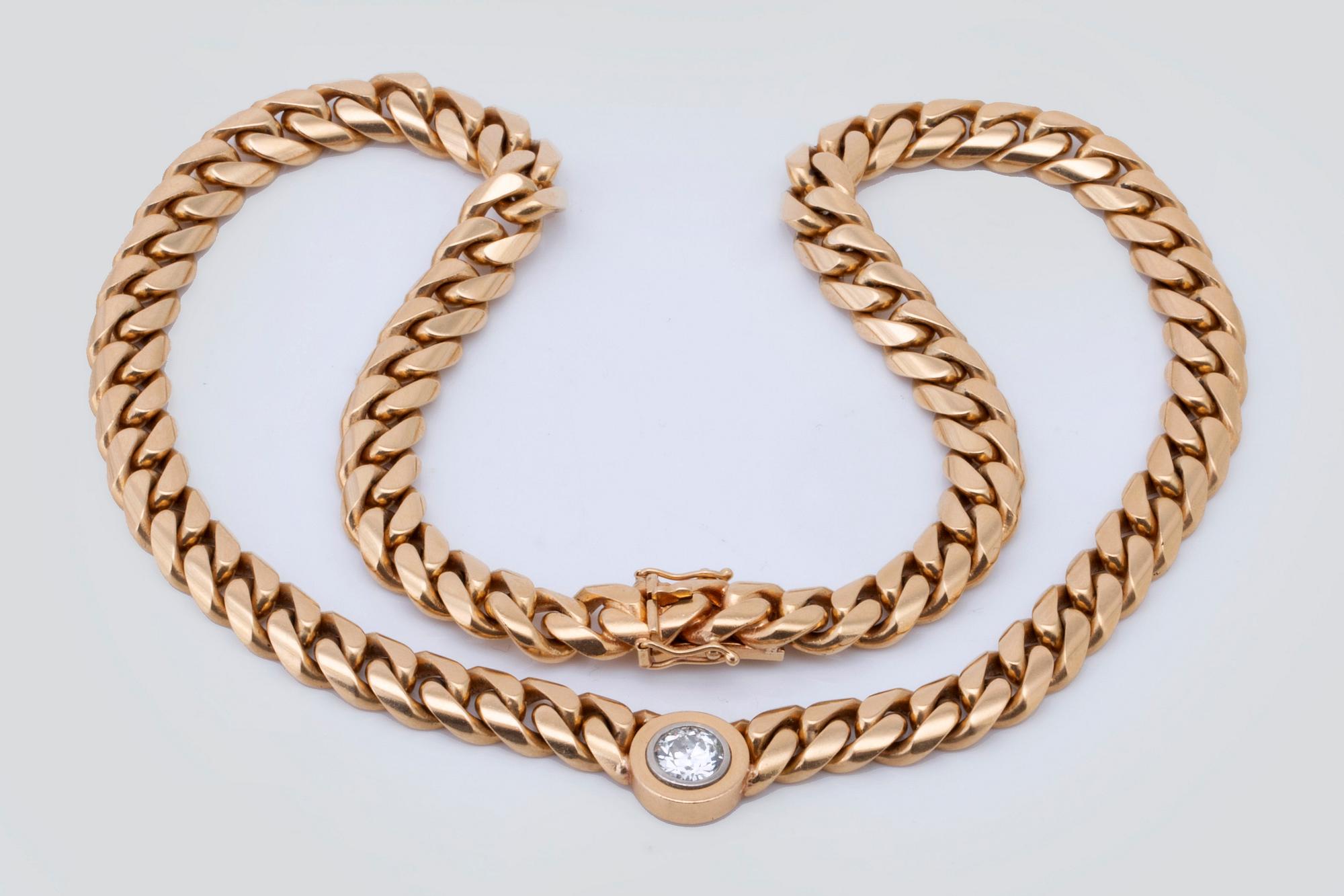 Necklace 18k gold 1 old-cut diamond approx 0,90 ct approx H-I/SI, Gunnar Fahlström Stockholm 1991, total weight 86,0 g.