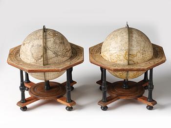 A pair of terrestrial and celestial library globes by A. Åkerman (manufacturer of globes in Uppsala 1759-78), 1759.