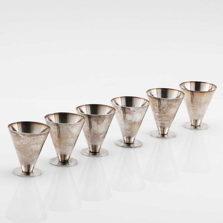 Wiwen Nilsson, cocktail glasses, 6 pcs., silver, Lund, 1957-63.