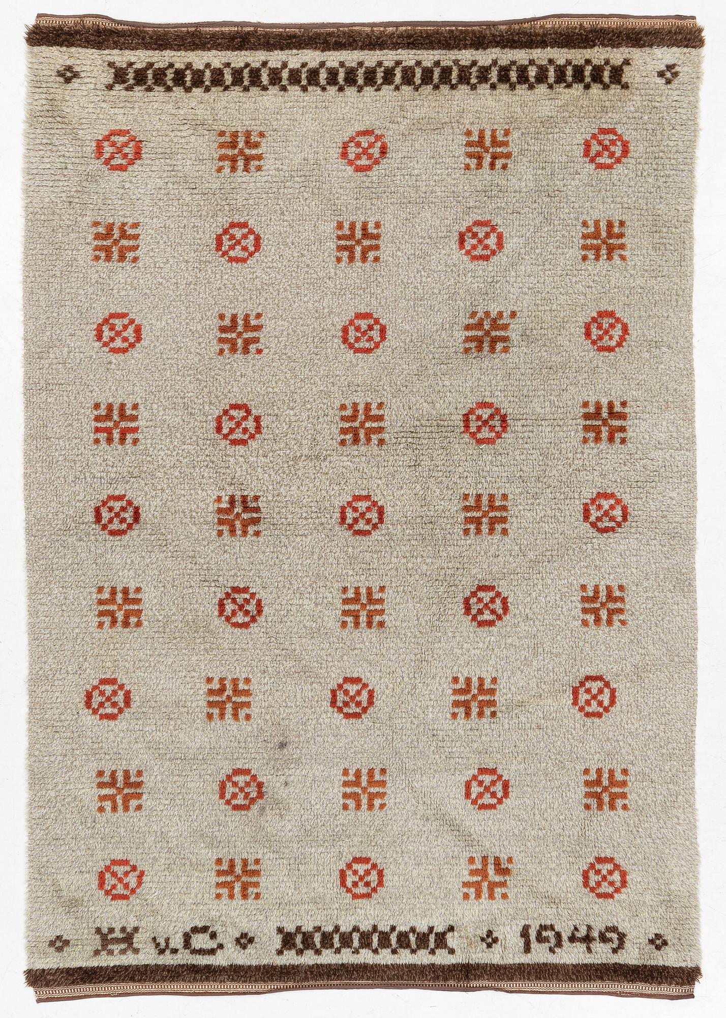 Matta, rya, signerad, 1949, ca 225 x 155 cm.