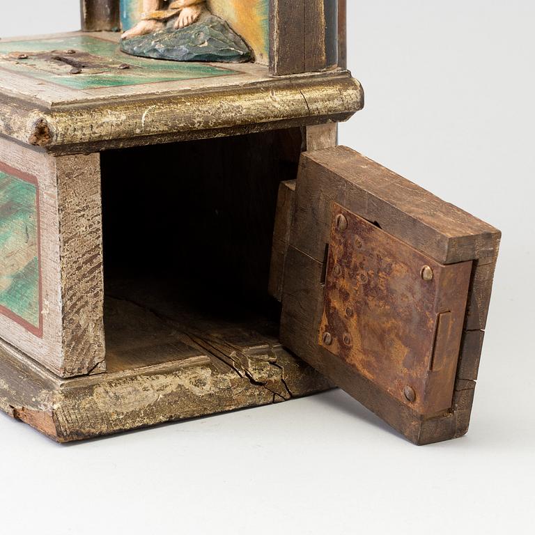 A WOODEN COLLECT BOX, probably 17th century.