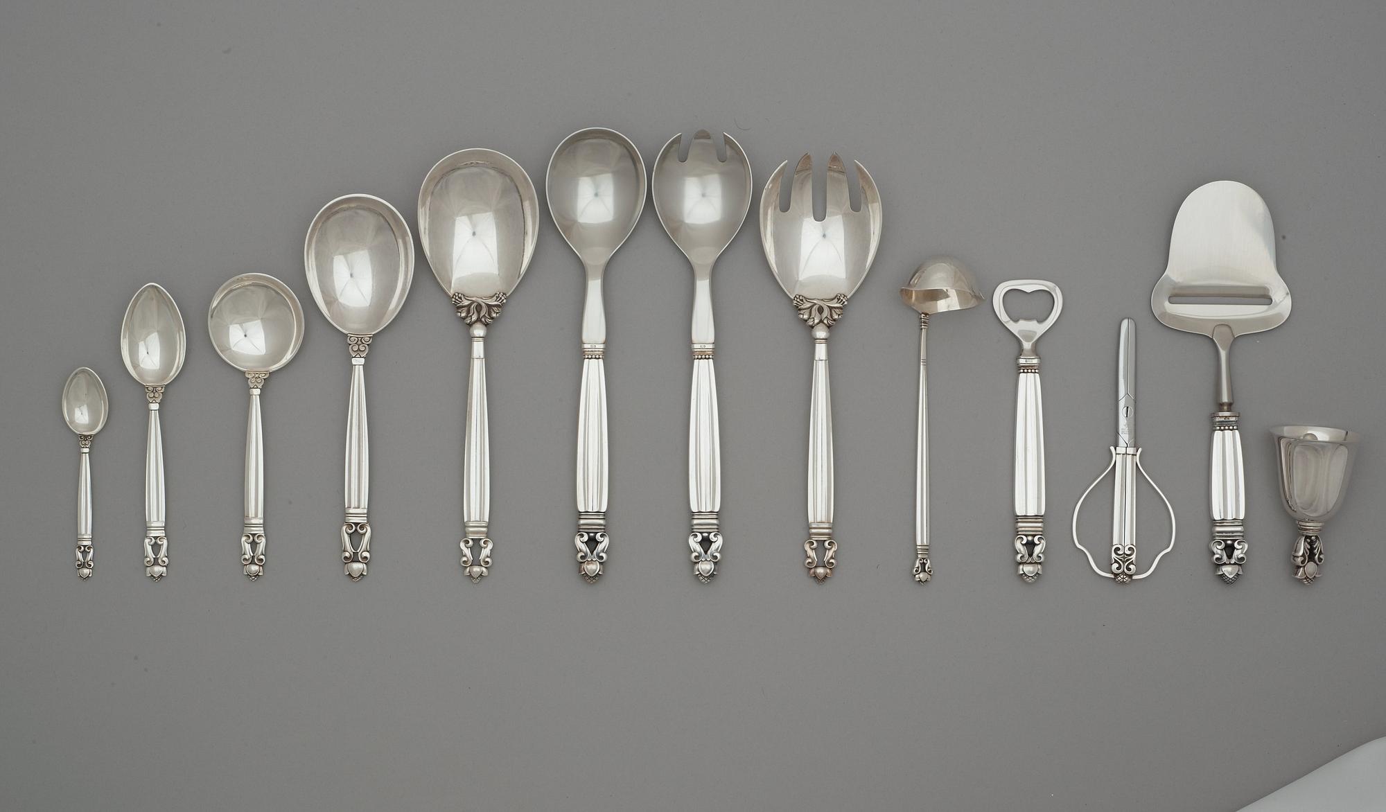 JOHAN ROHDE för Georg Jensen, bestickuppsättning, 147 delar, "Konge/Acorn", Köpenhamn 1945-77.
