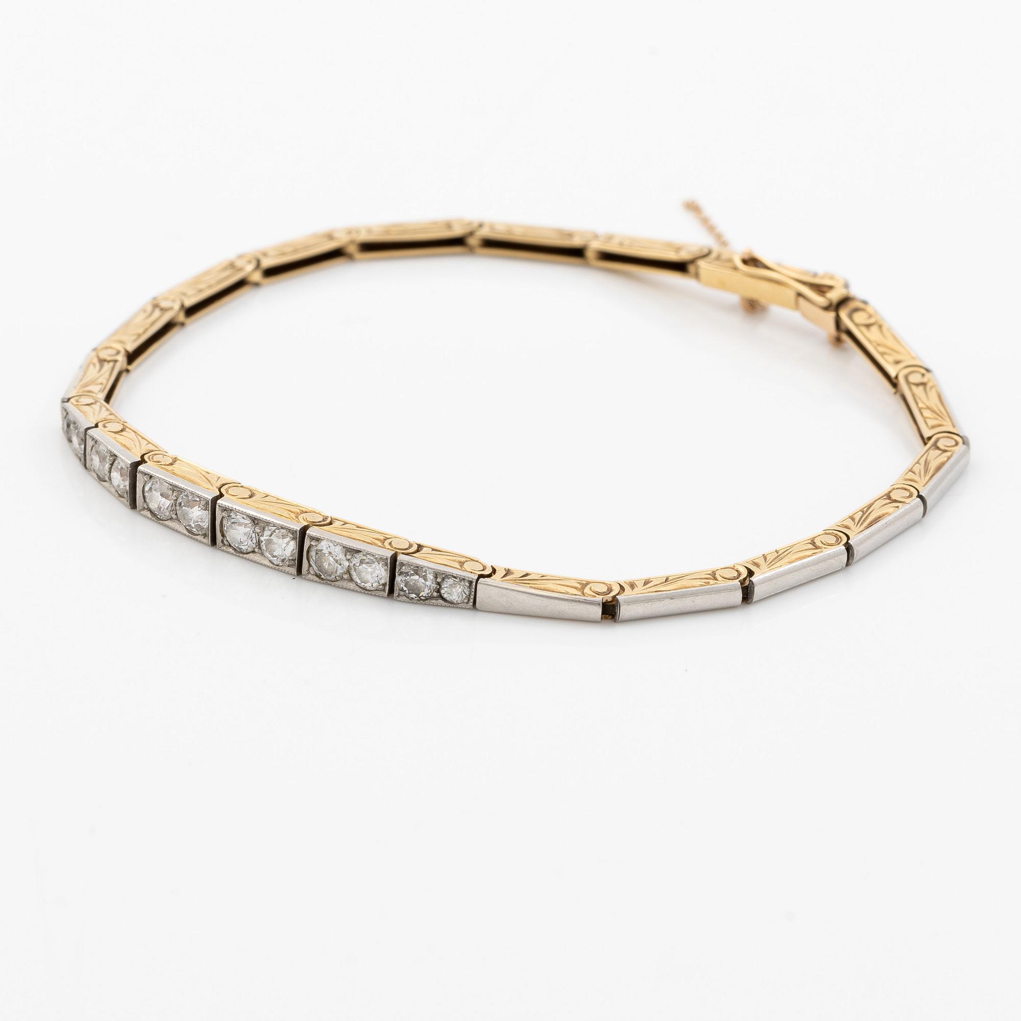 Bracelet, 14K gold with old-cut diamonds.