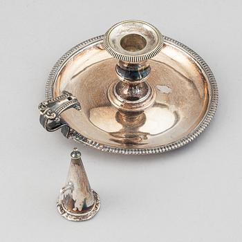 An English 19th century silver-plated chamber-candlestick. Unmarked.