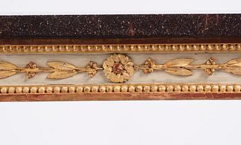 A late Gustavian console table in the manner of P Ljung, late 18th century. Stone top in porphyry.