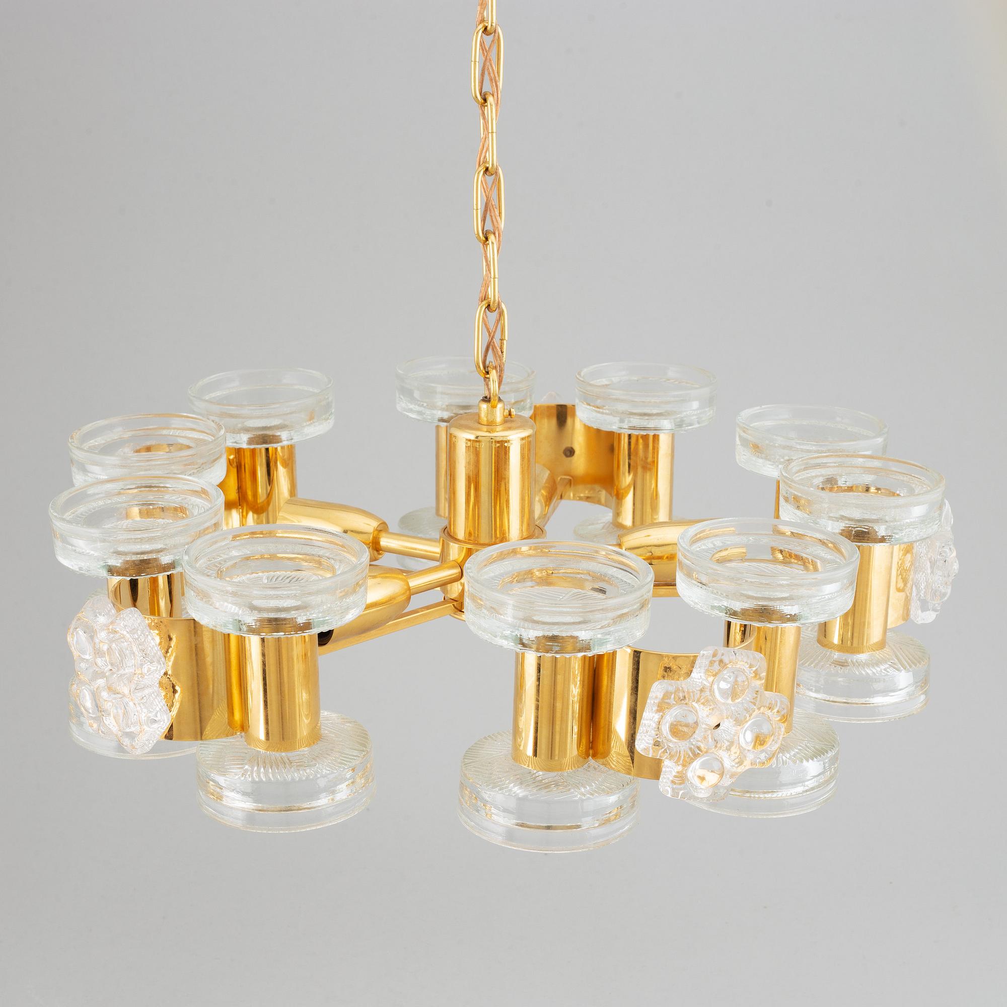 A brass and glass ceiling glass,  second half of 20th Century.