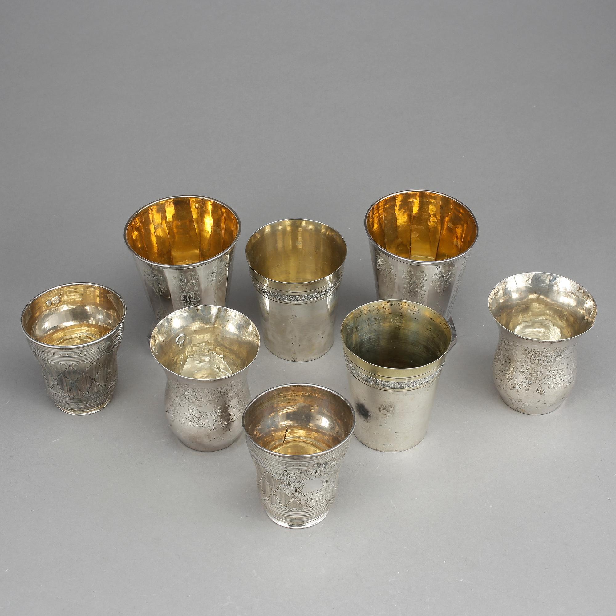 BÄGARE, 8 st, Osmanska riket/Turkiet, 1800/1900-tal.  Tot vikt ca 1031 gram.