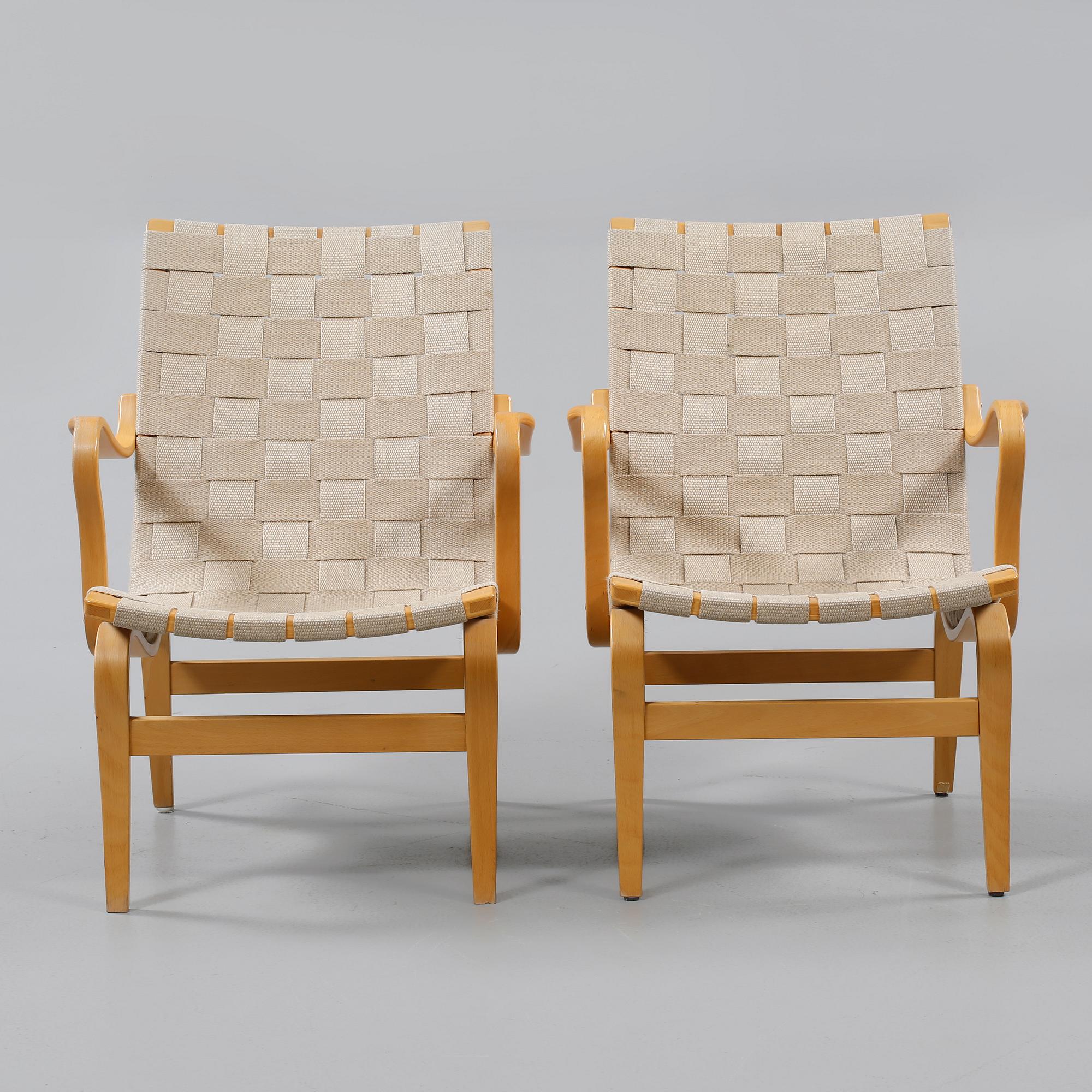 FÅTÖLJER, ett par, "Eva", Bruno Mathsson, Dux, 1900-talets andra hälft.