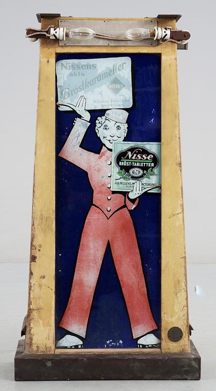 GODISAUTOMAT, "Nisses äkta bröstkarameller", M & L Thorengard, Köpenhamn, 1920/30-tal.