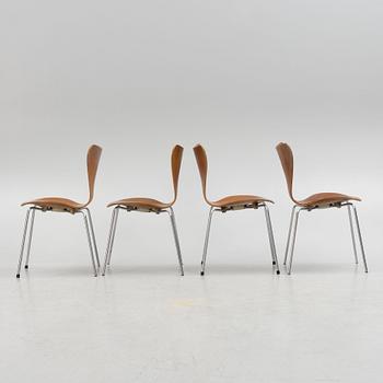 Arne Jacobsen, four "Seven" chairs, Fritz Hansen, Denmark.