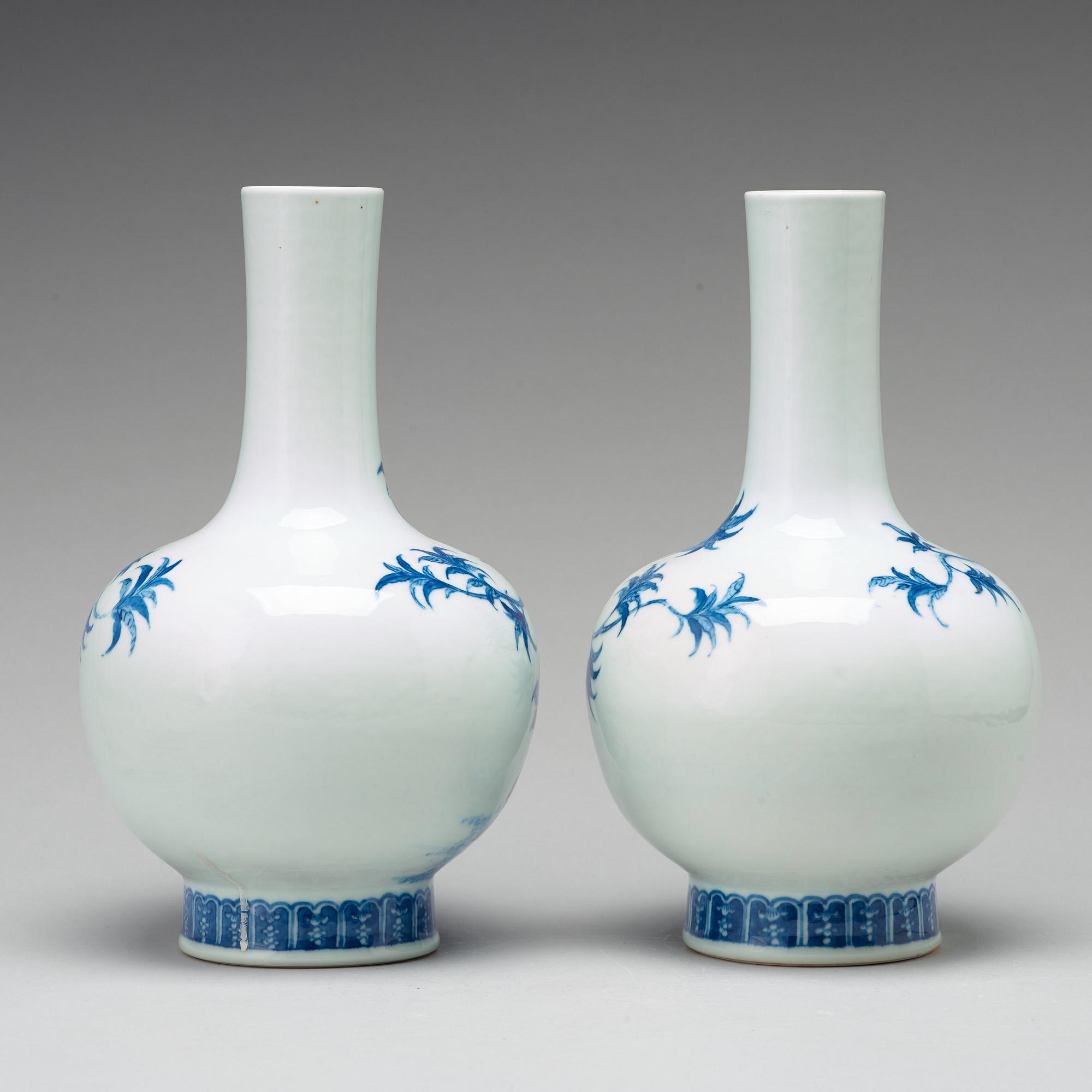 A pair of blue and white Chinese vases, Republic period.