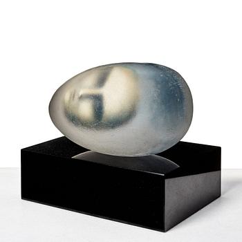 Bertil Vallien, a unique sand cast glass sculpture, "Resting head", Kosta Boda, Sweden.