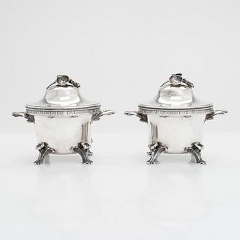 A pair of late 19th-Century silver sugar bowls, maker's mark of Jacob Engelberth Torsk, Stockholm 1895.
