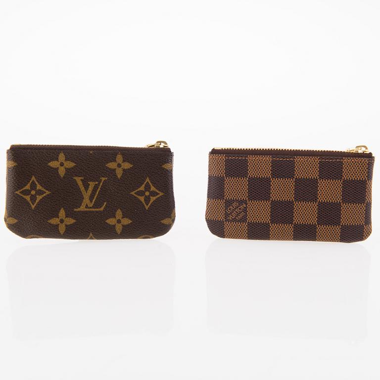 LOUIS VUITTON, Two 'Pochette Clés' key pouches, one in Monogram and the other one in Damier Ebene canvas.