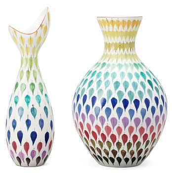 Two Stig Lindberg faience vases, Gustavsberg studio 1940's-50's.