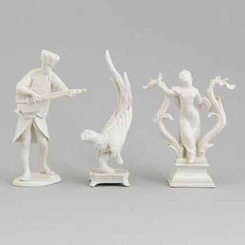 Three white glazed Nymphenburg figurines, 20th Century.